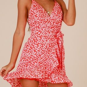 Red floral mini dress